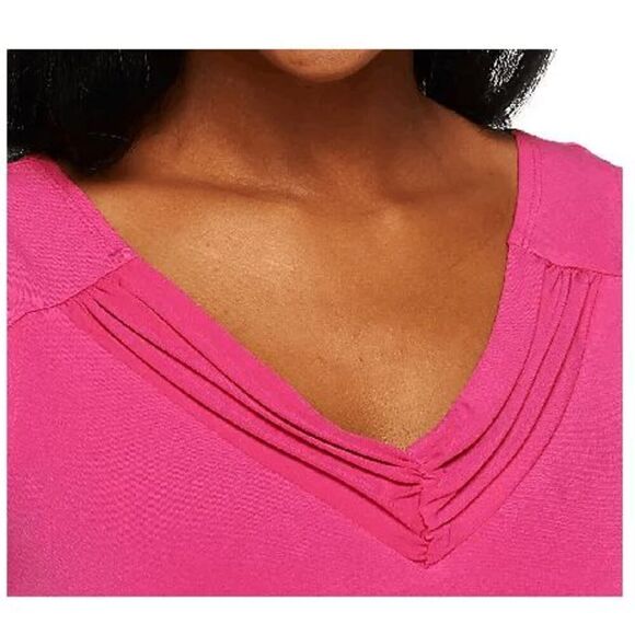 Susan Graver Womens 2X Liquid Knit Sleeveless Tank Top Blue Ruched V Neck NWT - Picture 4 of 5